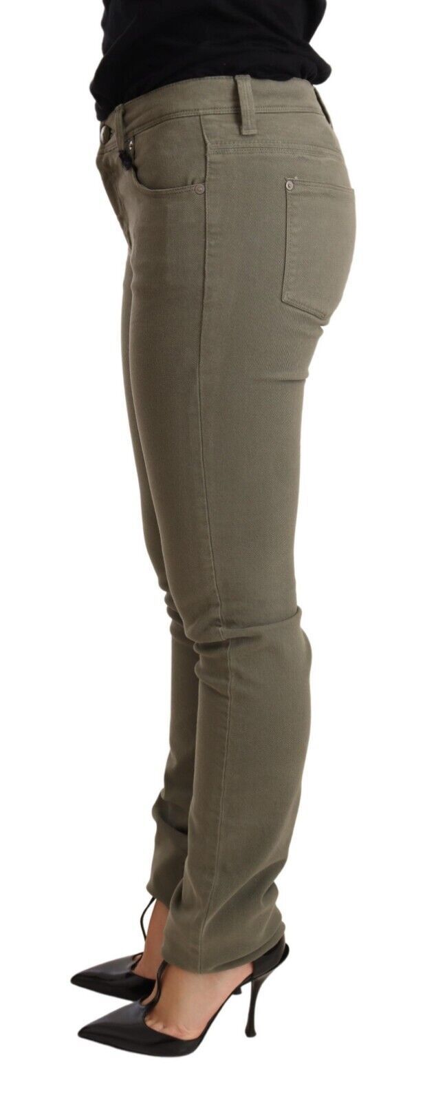 Grüne Low Waist Skinny Slim Trouser Baumwolljeans