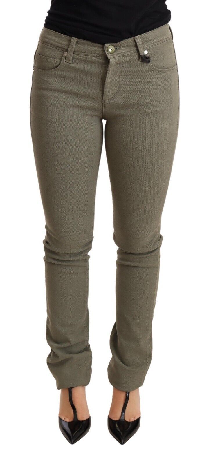 Grüne Low Waist Skinny Slim Trouser Baumwolljeans