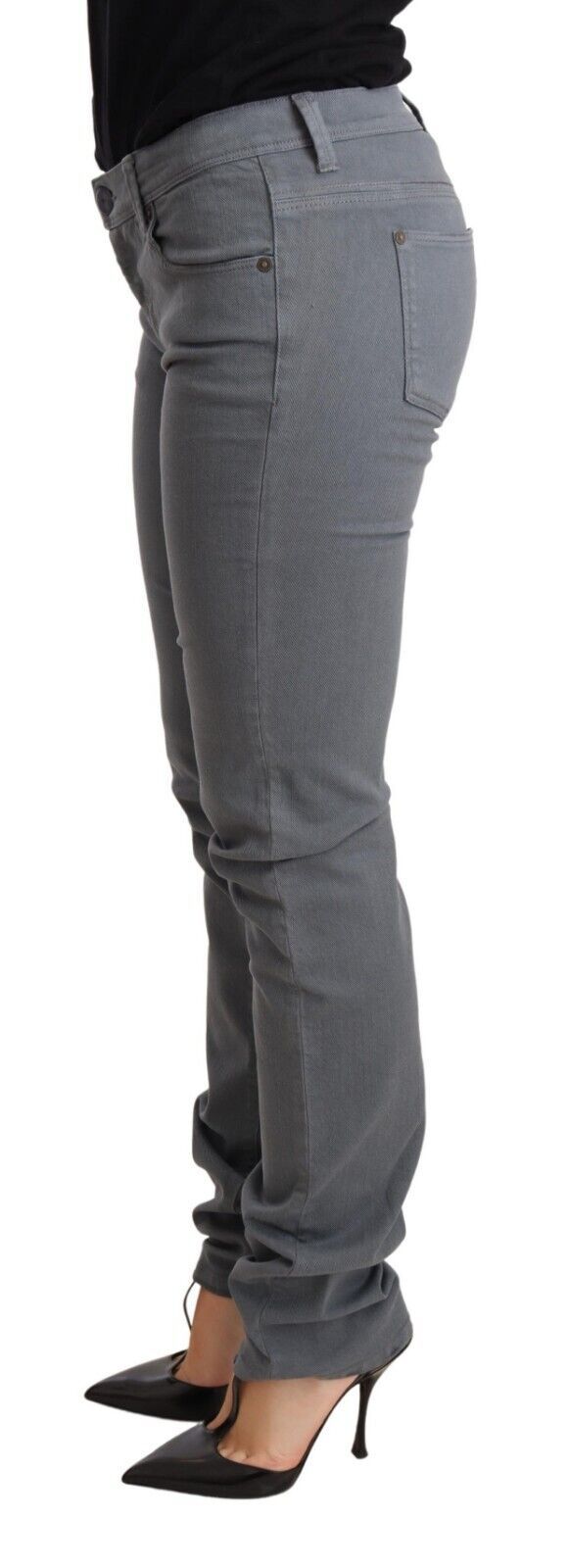 Graue Skinny Slim Trouser Baumwolljeans mit niedriger Taille