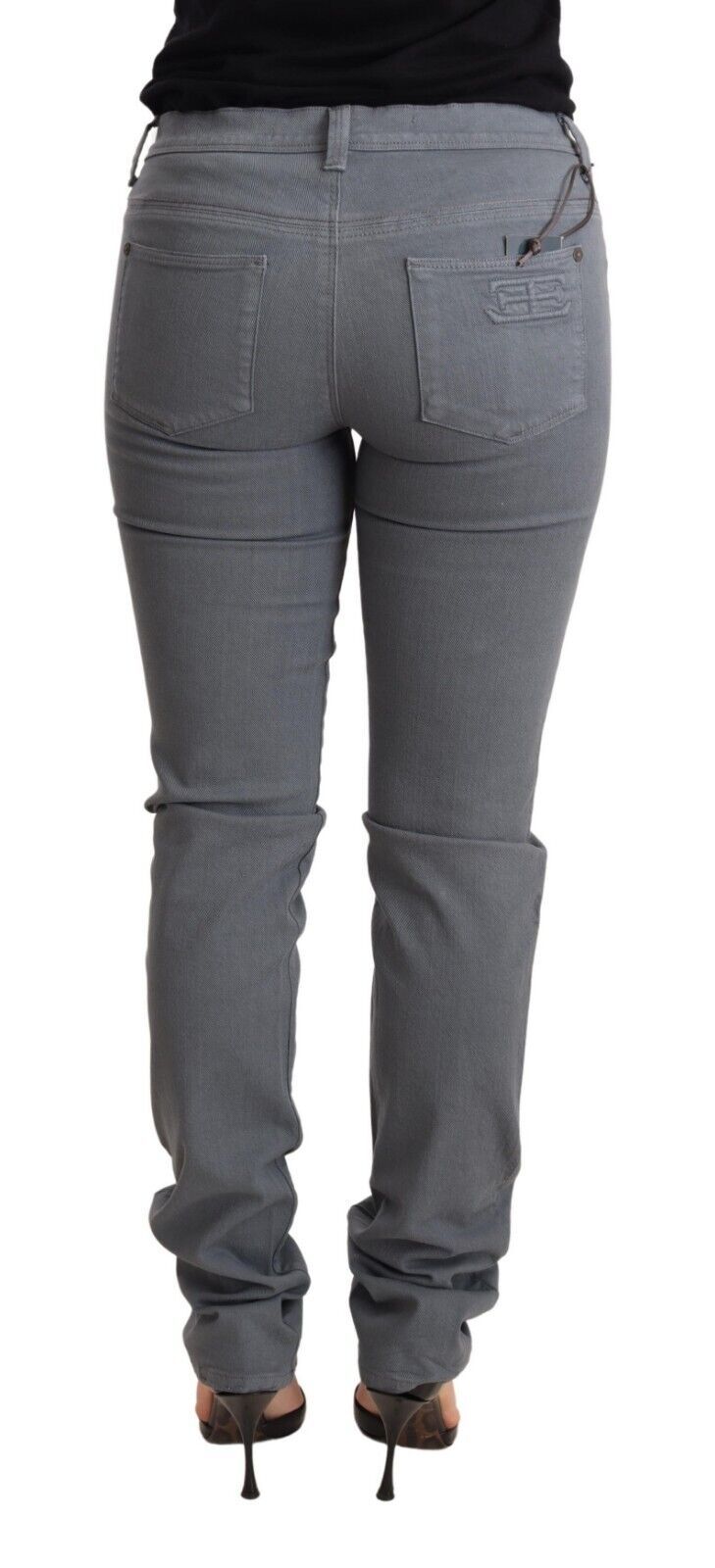 Graue Skinny Slim Trouser Baumwolljeans mit niedriger Taille