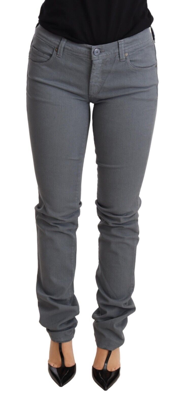 Graue Skinny Slim Trouser Baumwolljeans mit niedriger Taille