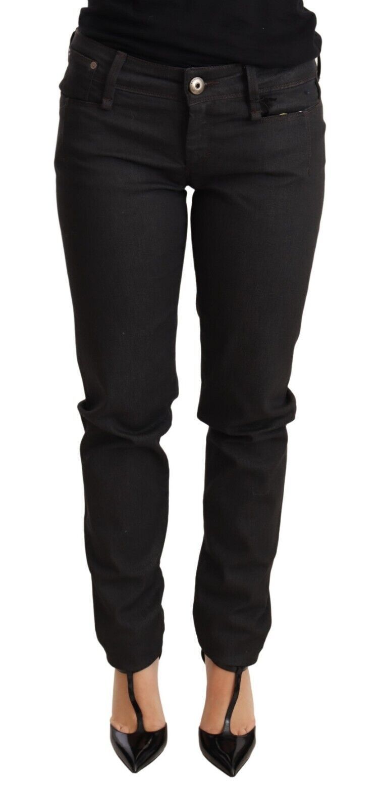 Schwarze Skinny Slim Trouser Baumwolljeans mit niedriger Taille