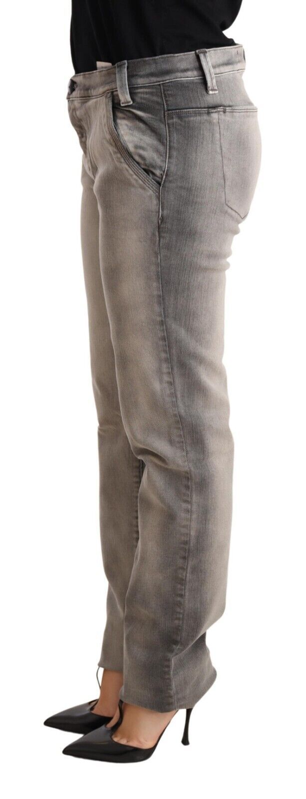 Chic grey washed skinny jeans with low waist