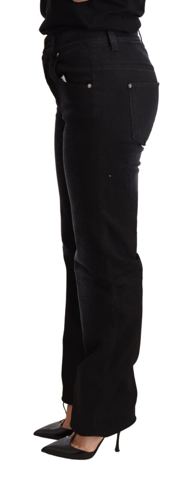 Schwarze gewaschene Straight Denim Hose Baumwolljeans