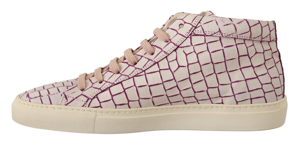 Chic mid-cut leather sneakers in white and burgundy