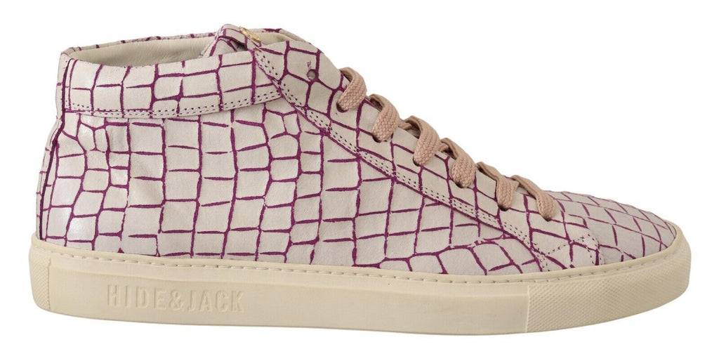 Chic mid-cut leather sneakers in white and burgundy