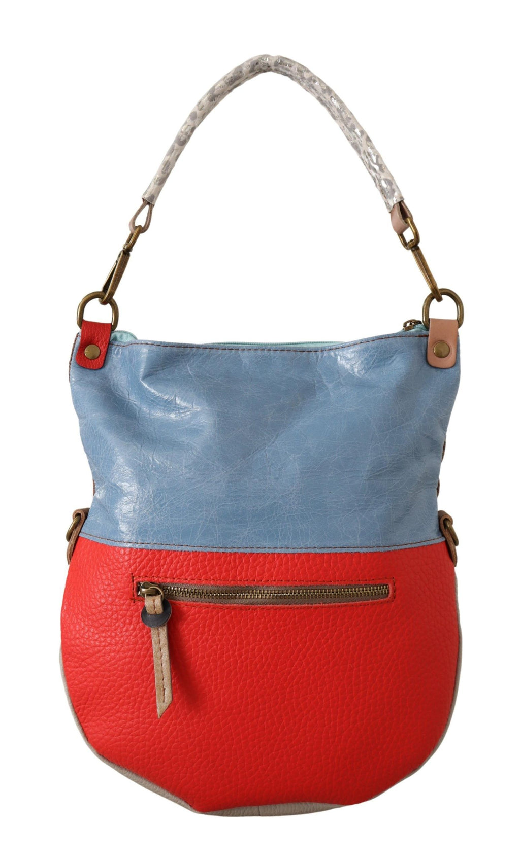 Chic multicolor leather bag with gold accents