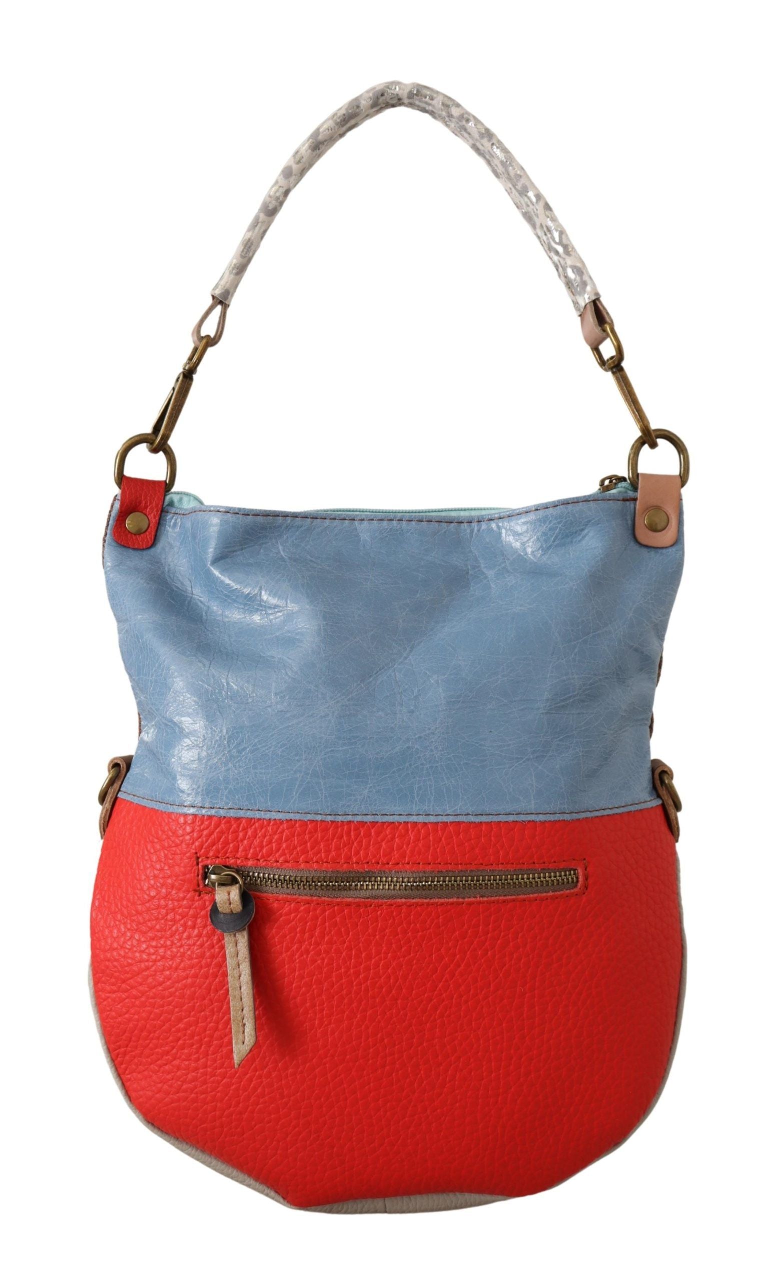 Chic multicolor leather bag with gold accents