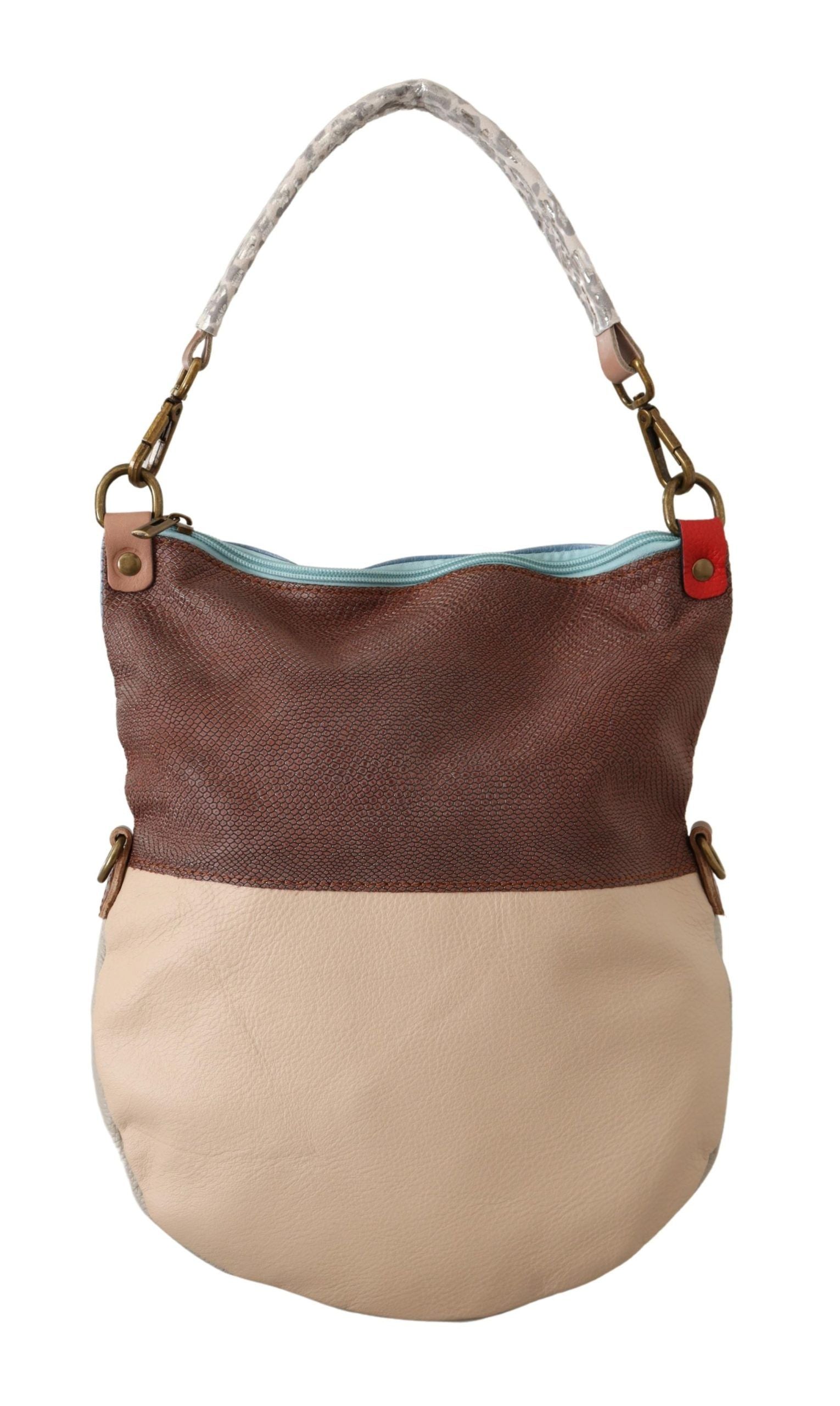 Chic multicolor leather bag with gold accents