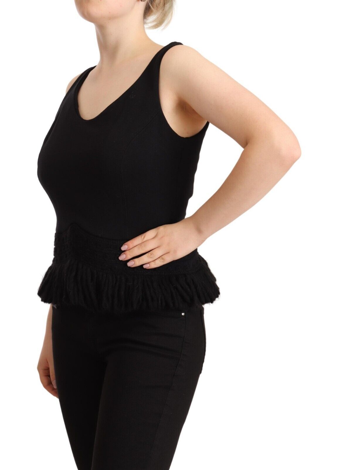 Schwarzes Cotton Sleevelesss Tank Casual Top
