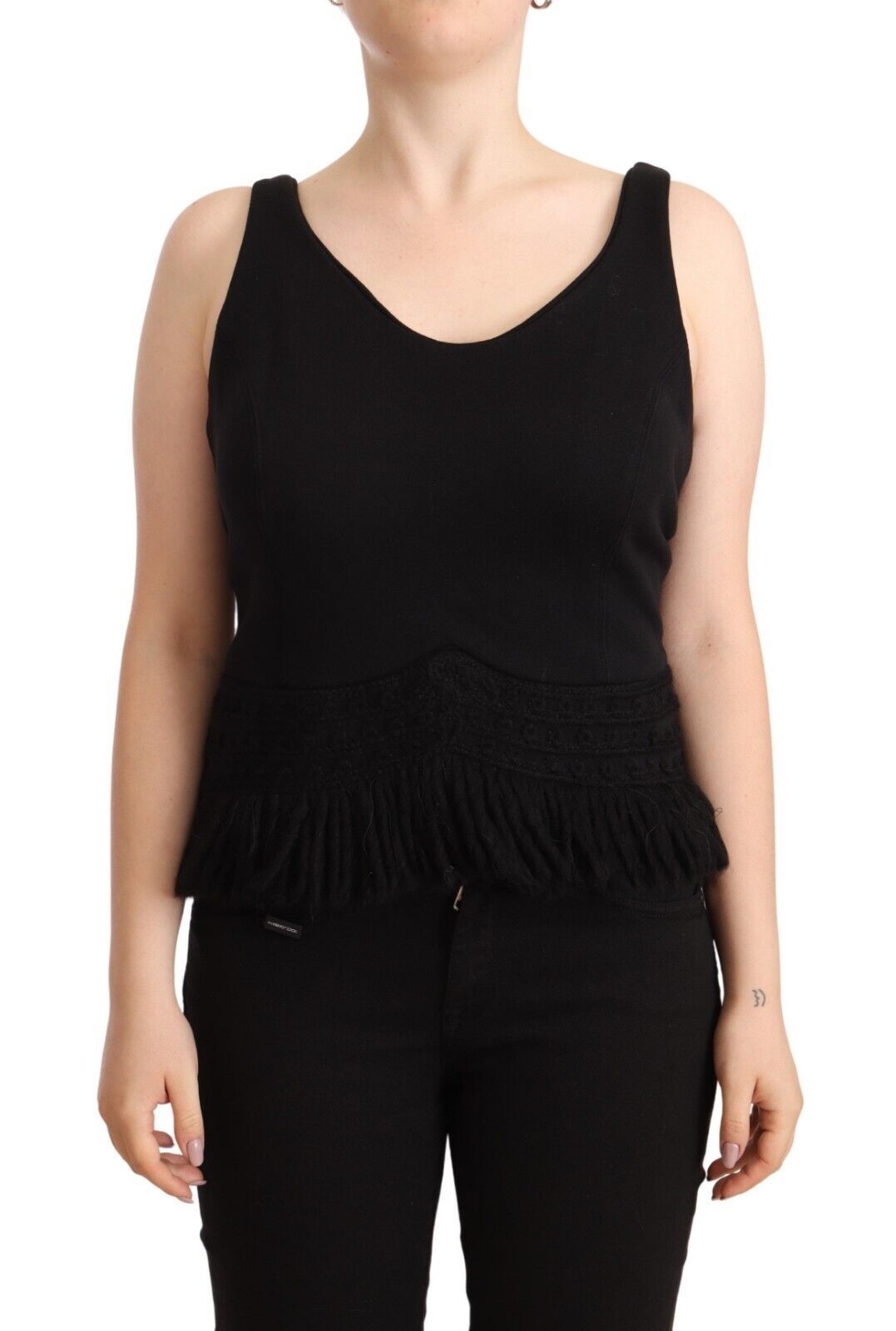 Schwarzes Cotton Sleevelesss Tank Casual Top