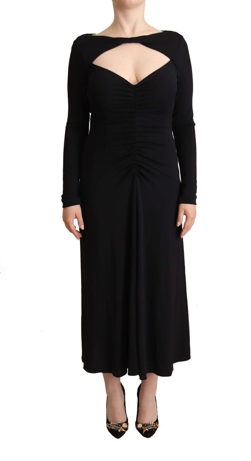Elegant black nylon stretch maxi dress