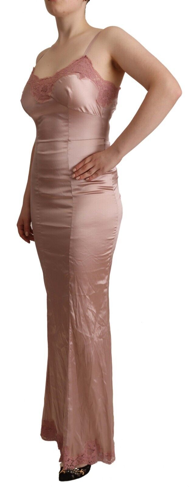 Rosa Spitze Langes Bodycon Maxi Kleid aus Polyester