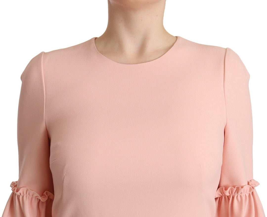 Sheath dress with gathered sleeves in pink