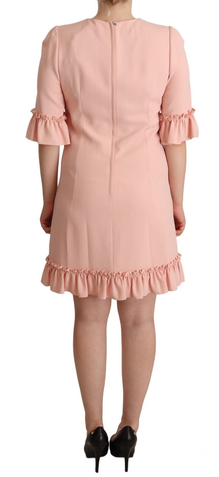 Sheath dress with gathered sleeves in pink