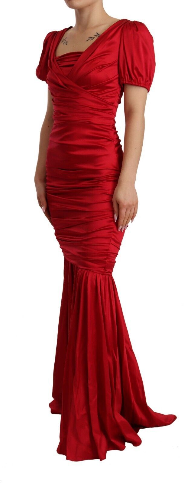 Rotes Seiden-Stretch-Etuikleid im Meerjungfrau-Look