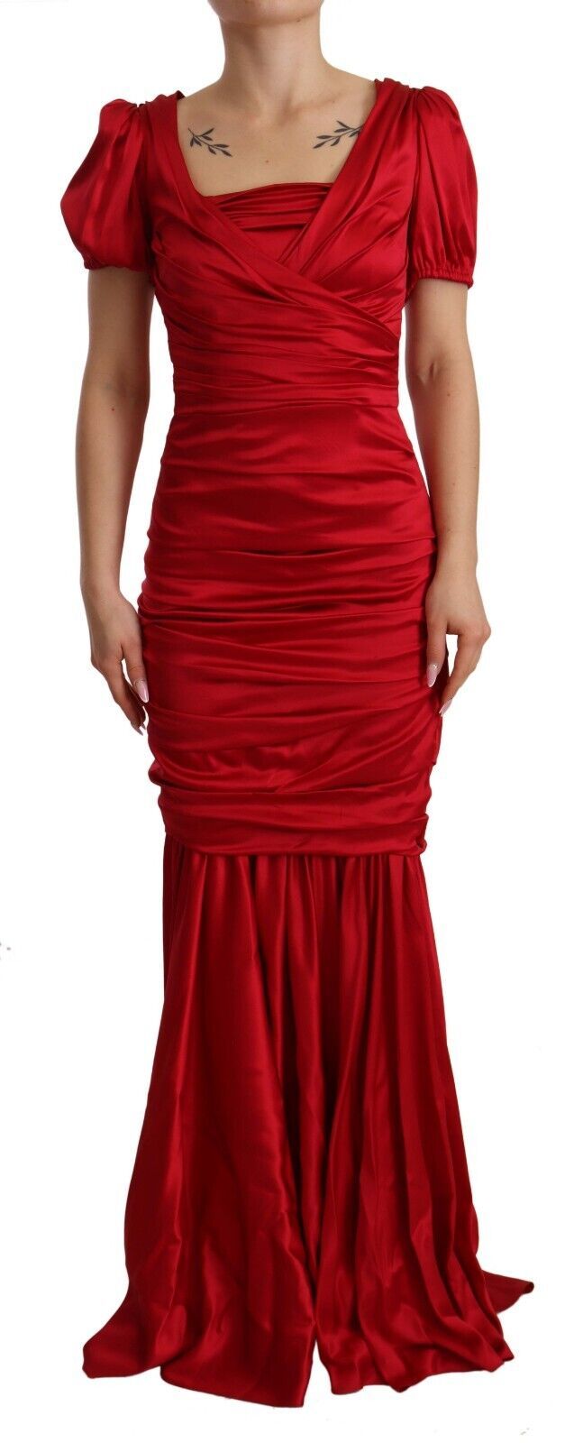 Rotes Seiden-Stretch-Etuikleid im Meerjungfrau-Look