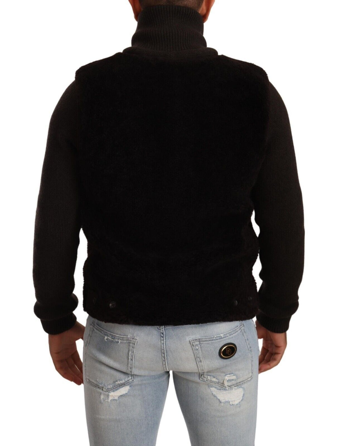 Schwarzes Leder Herren Turtle Neck Mantel Jacke