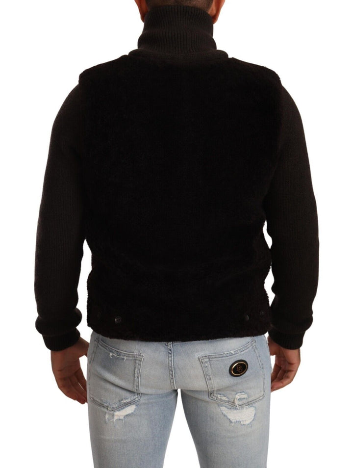 Schwarzes Leder Herren Turtle Neck Mantel Jacke