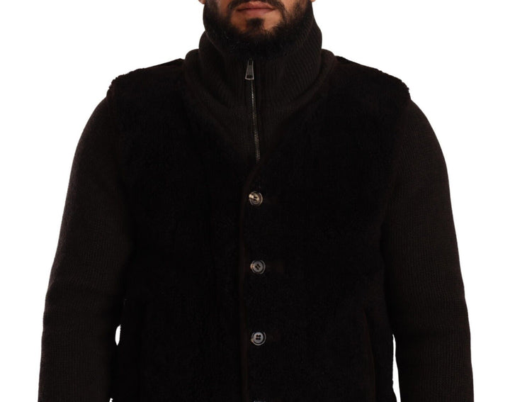 Schwarzes Leder Herren Turtle Neck Mantel Jacke
