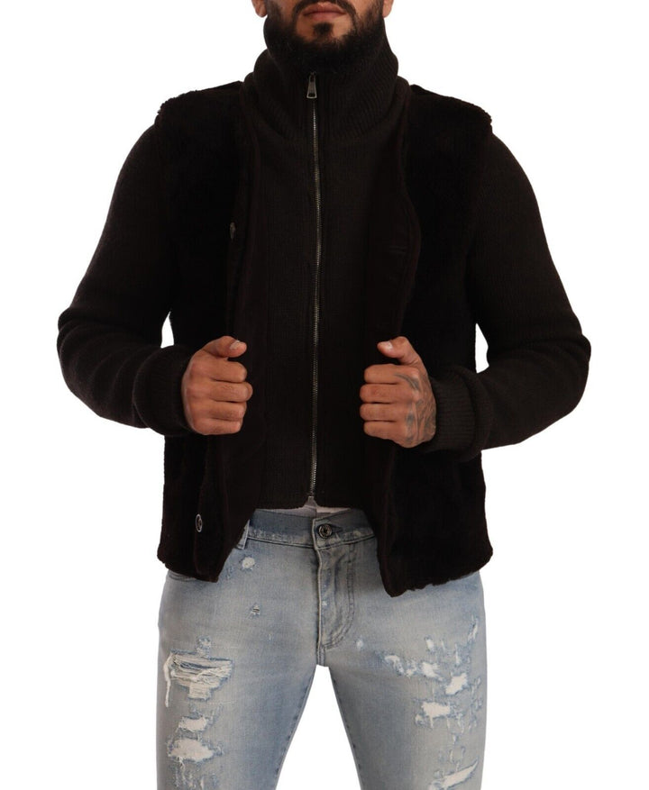Schwarzes Leder Herren Turtle Neck Mantel Jacke