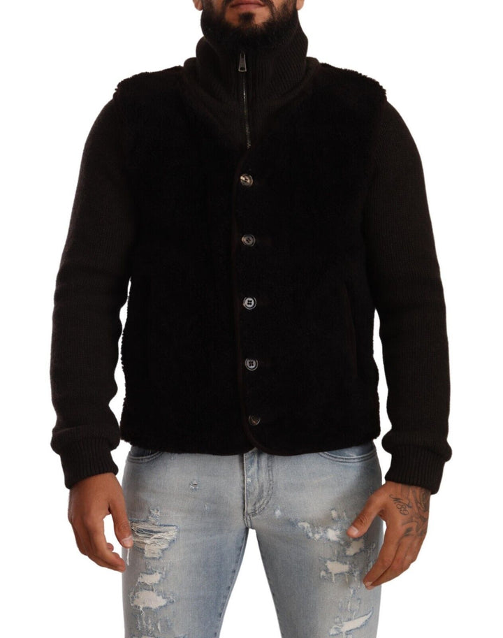Schwarzes Leder Herren Turtle Neck Mantel Jacke