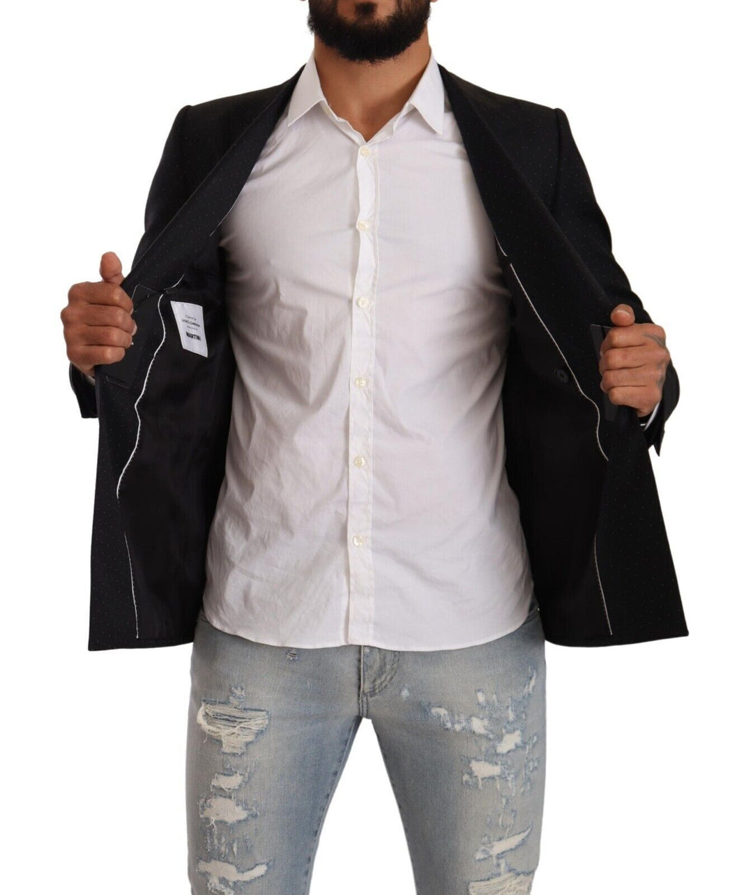 Schwarzer gepunkteter Zweireiher MARTINI Jacke