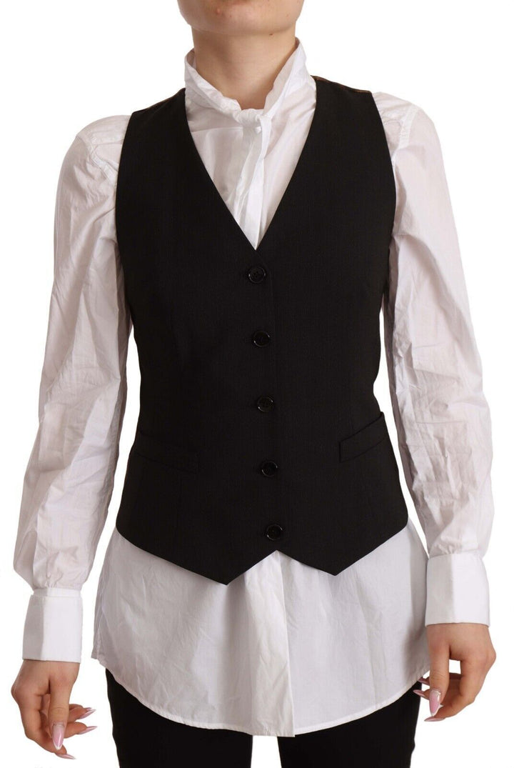 Elegant black vest top with buttons