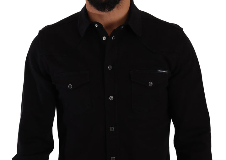 Dolce & Gabbana Lässiges schwarzes Designerhemd in schmaler Passform
