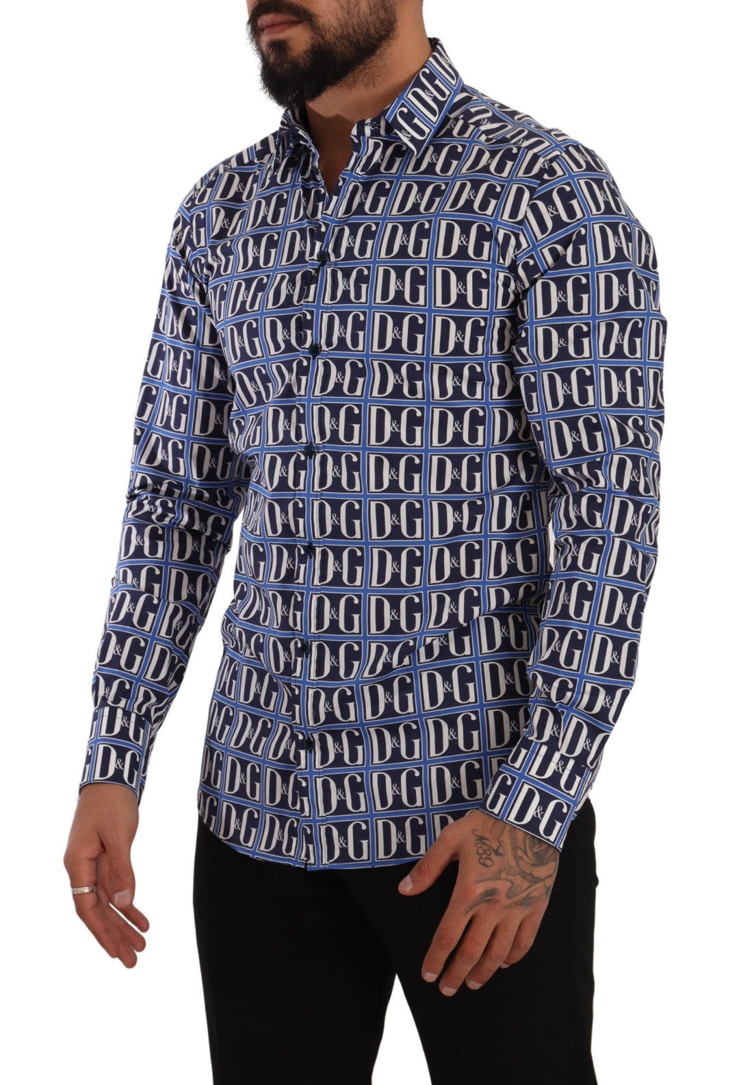 Slim-fit blue logo cotton shirt