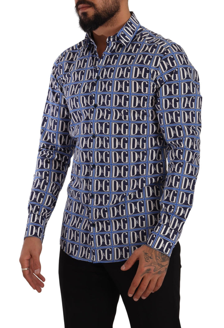 Slim-fit blue logo cotton shirt