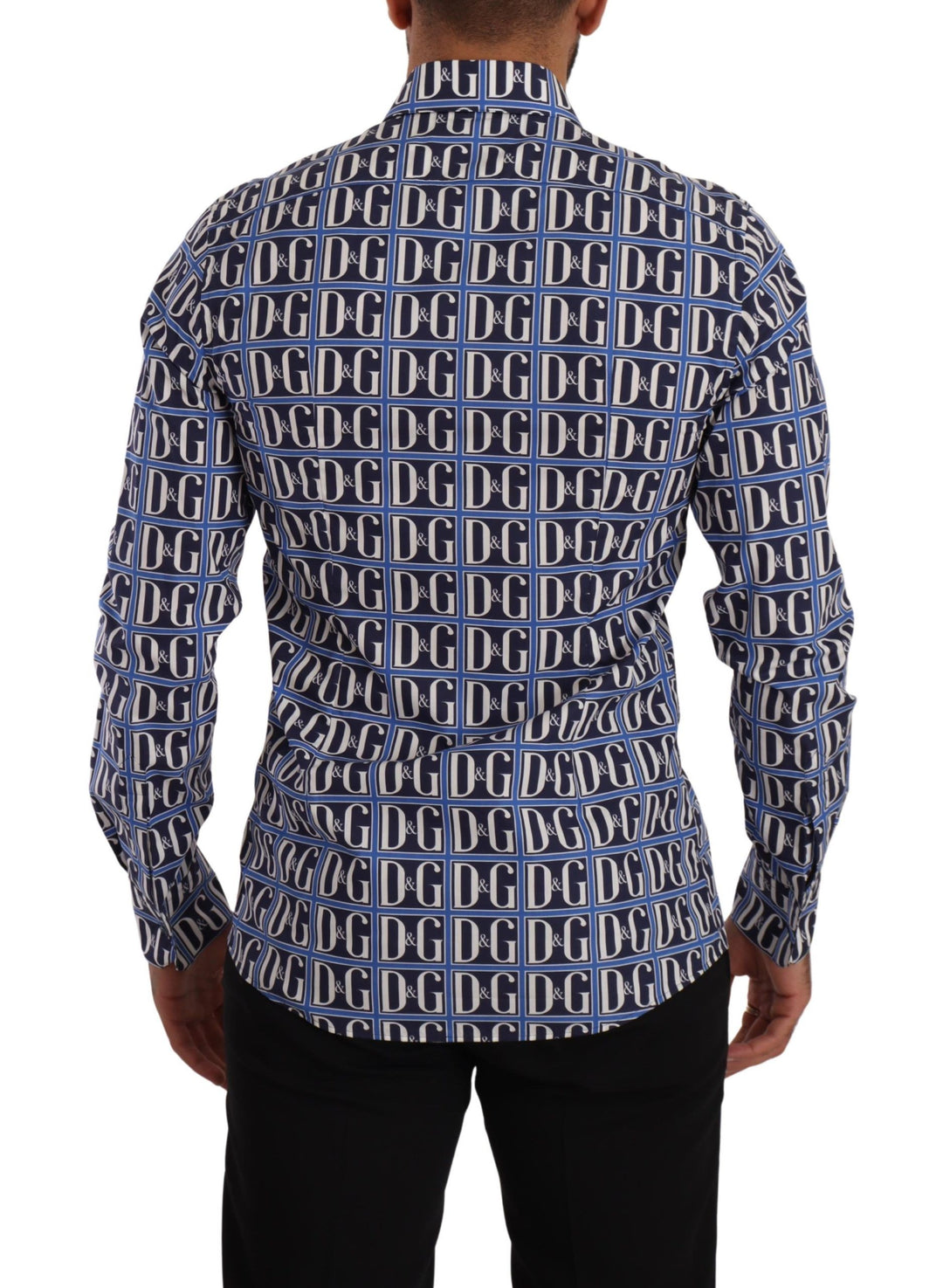 Slim-fit blue logo cotton shirt