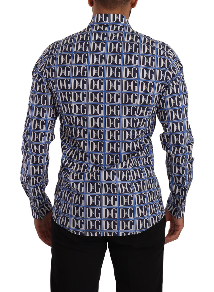 Slim-fit blue logo cotton shirt