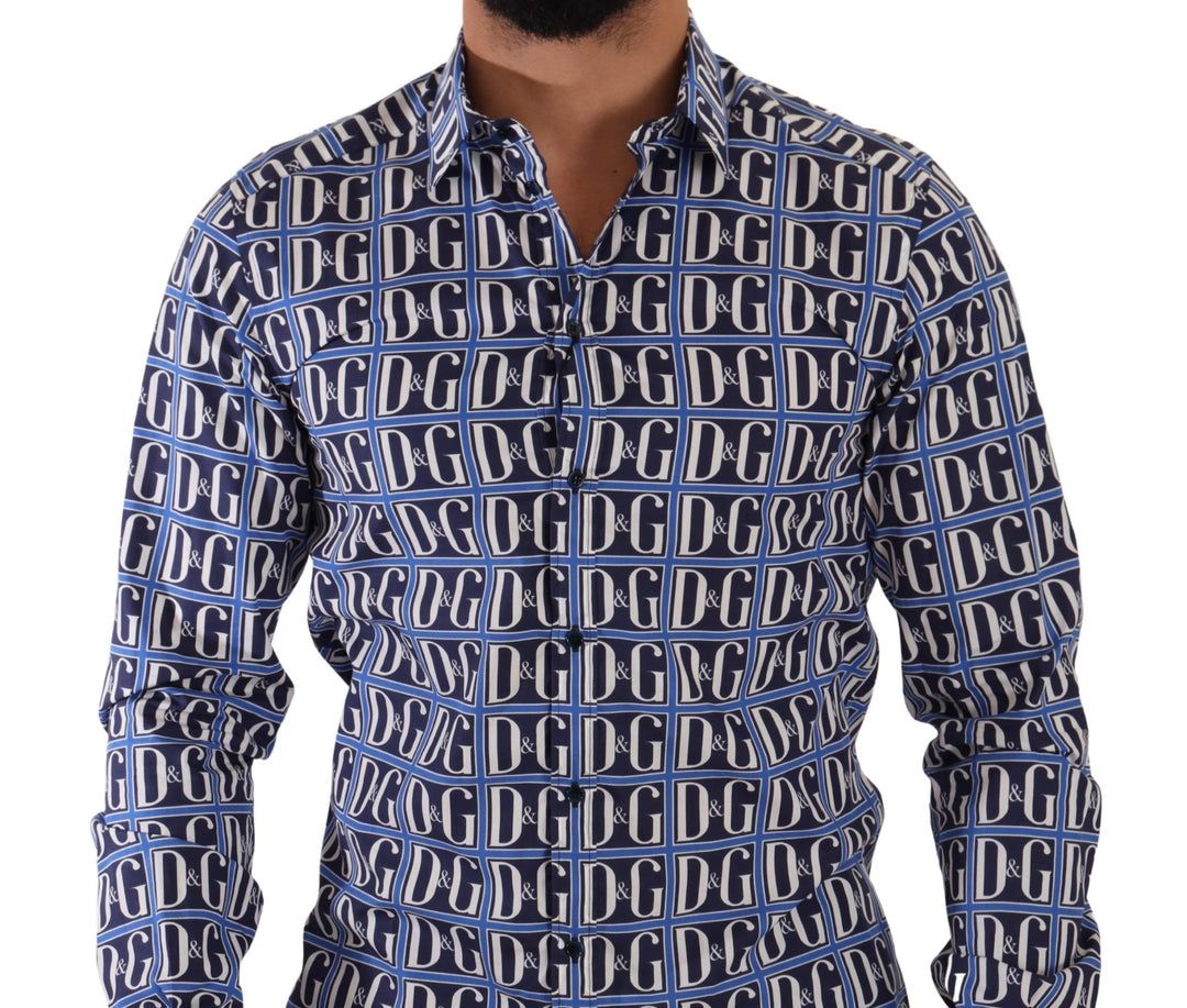 Slim-fit blue logo cotton shirt