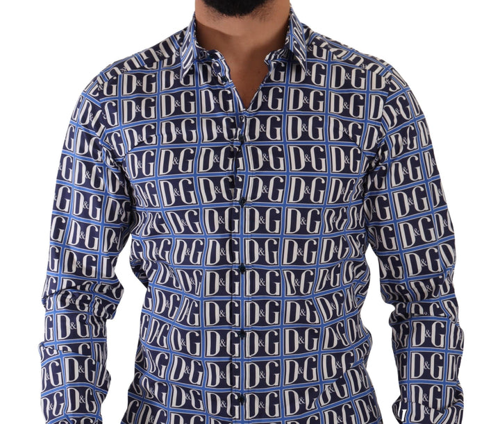 Slim-fit blue logo cotton shirt