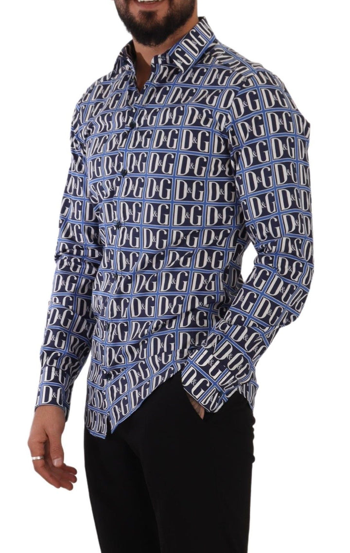 Slim-fit blue logo cotton shirt