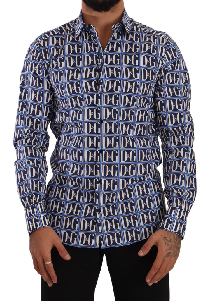 Slim-fit blue logo cotton shirt