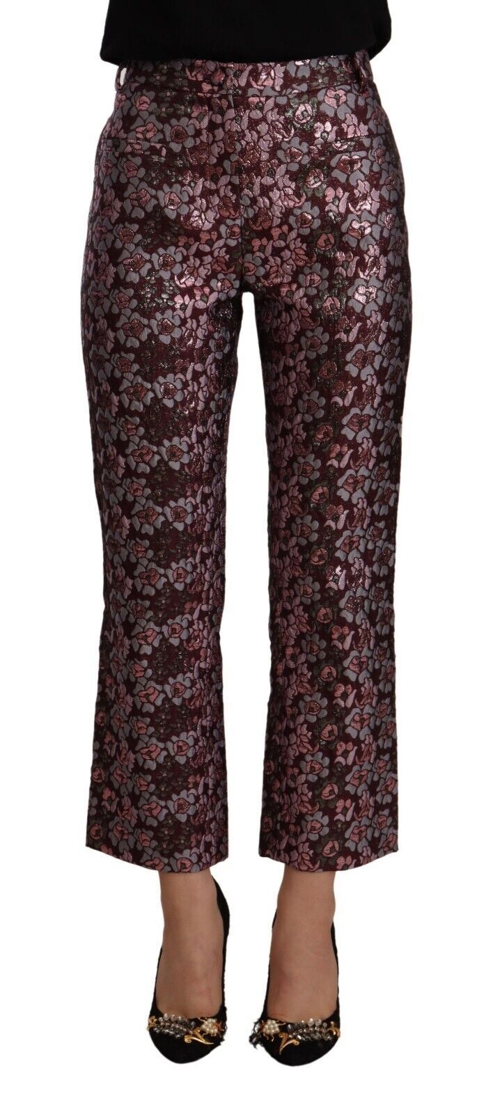 Multicolor Floral Jacquard Ausgestellte Hose