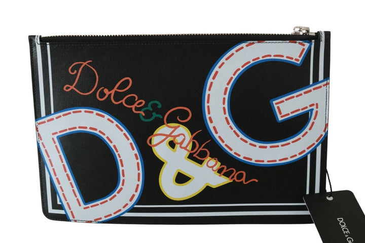 Schwarz DG Print Herren Zipper Münzgeldbörse Leder Geldbörse
