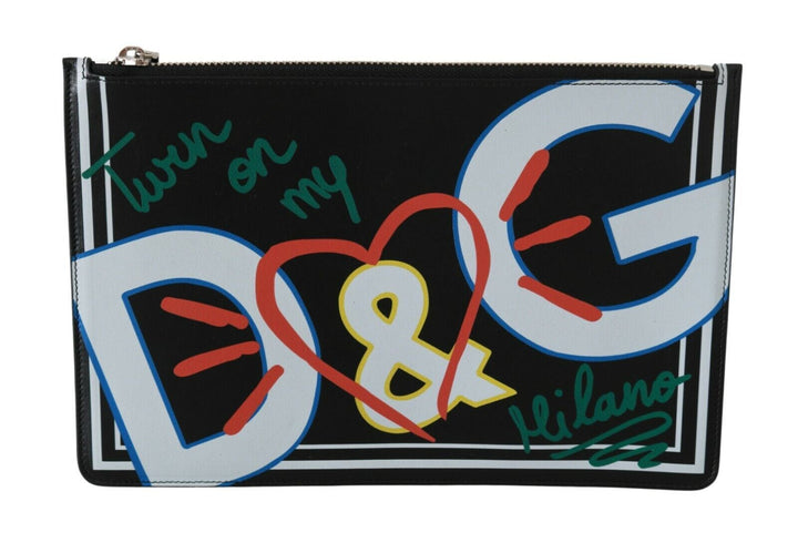 Schwarz DG Print Herren Zipper Münzgeldbörse Leder Geldbörse