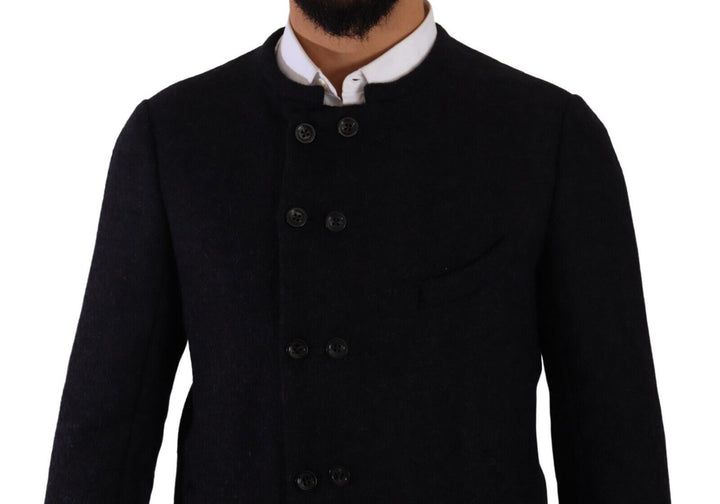 Graue Alpaka Button Down Männer Mantel Jacke
