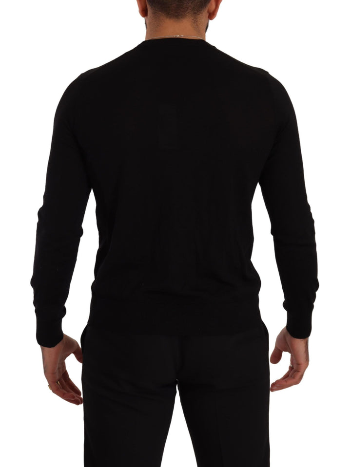 Schwarzer Kaschmir-Strickpullover mit Knopfleiste