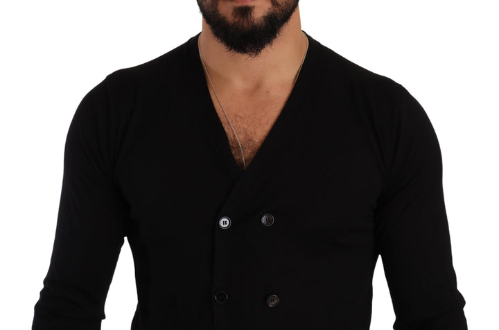 Schwarzer Kaschmir-Strickpullover mit Knopfleiste