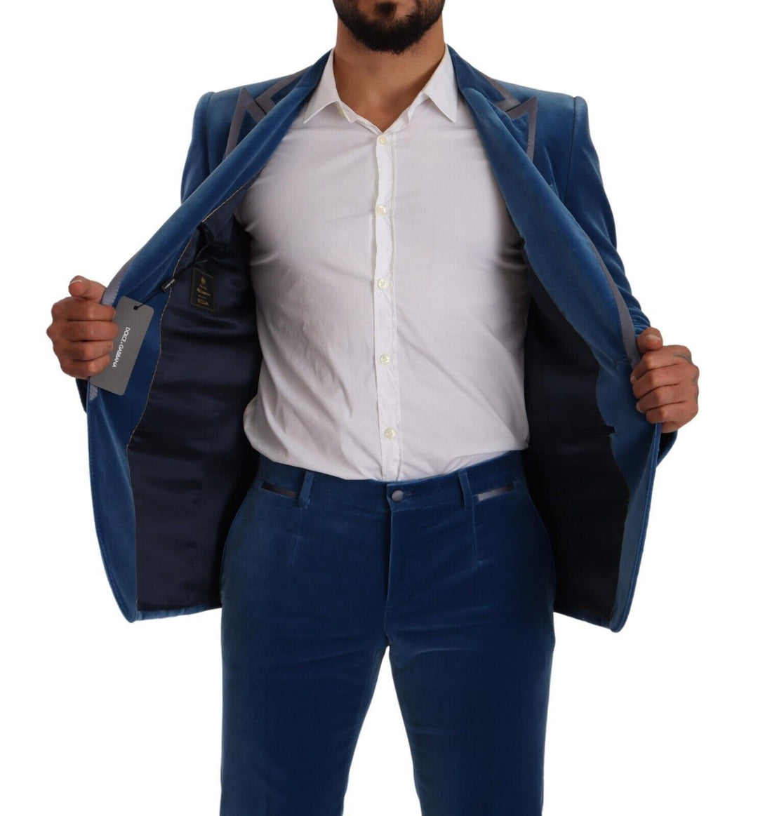 Blauer SICILIA Samt Slim Fit 2 Stück Anzug