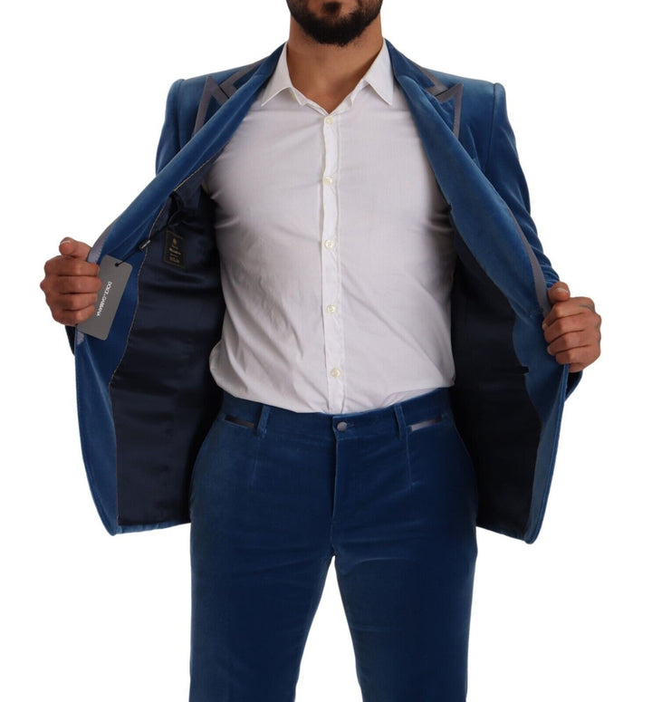 Blauer SICILIA Samt Slim Fit 2 Stück Anzug