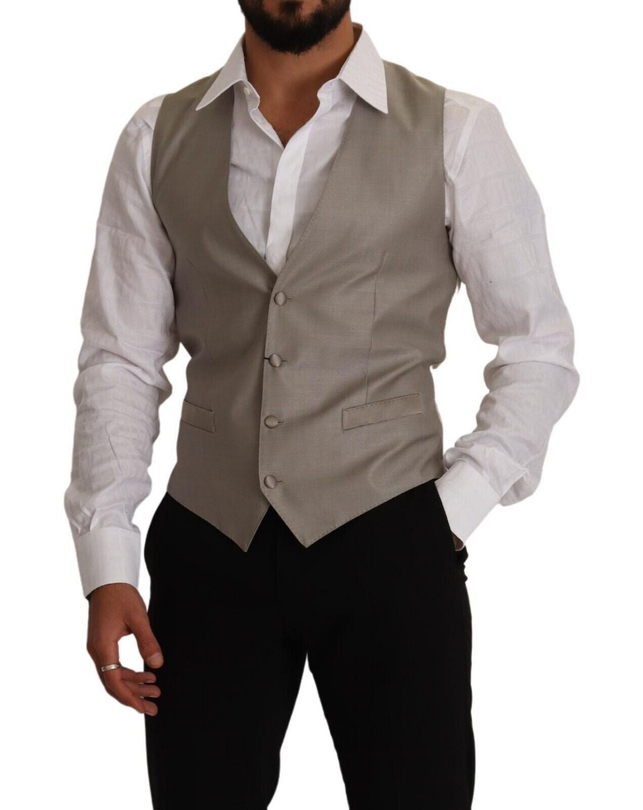 Elegant single-breasted dress vest in beige