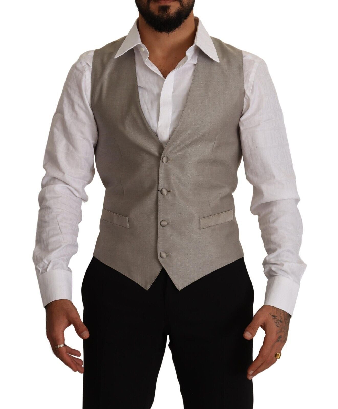 Elegant single-breasted dress vest in beige