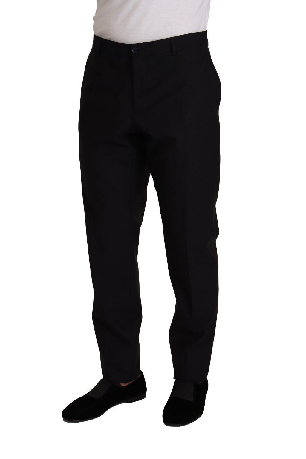 Elegant dark blue tuxedo trousers made of wool and silk