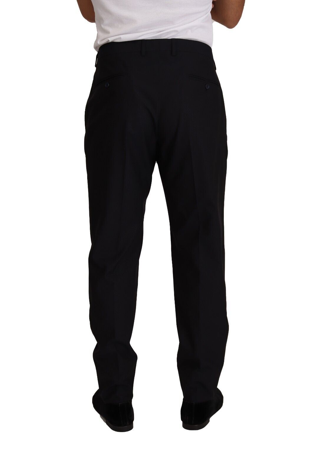 Elegant dark blue tuxedo trousers made of wool and silk
