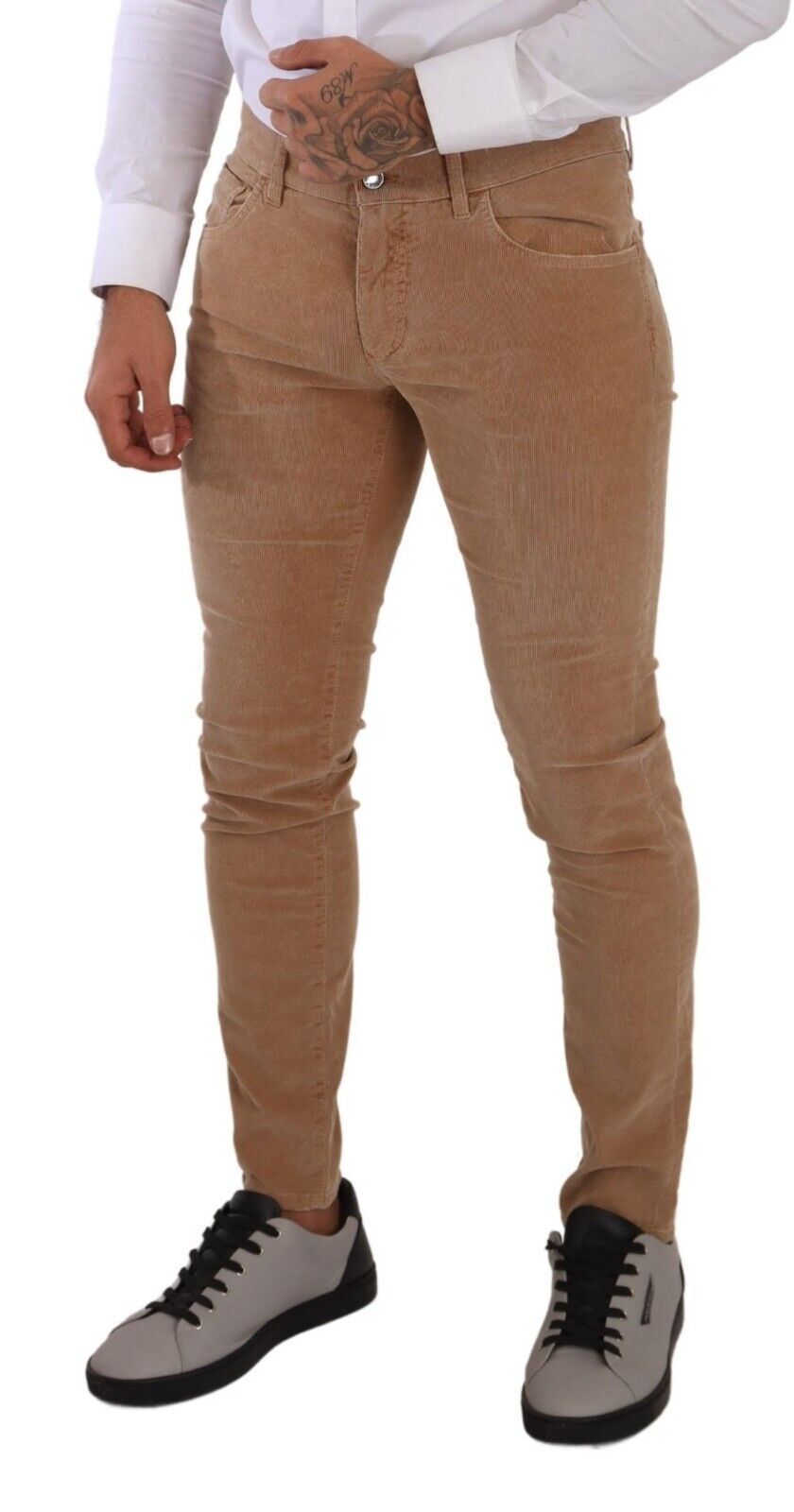 Brauner Cord Baumwolle Skinny Slim Fit Jeans